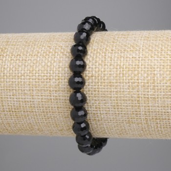 Браслет от Агат (единичен) черно чешко стъкло грановани мъниста 8 мм, дължина 18 см, еластична основа