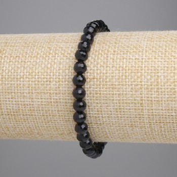Гривна ахат (единична) черно чешко стъкло, грановано топче 6 мм ±, дължина 18 см, еластична основа