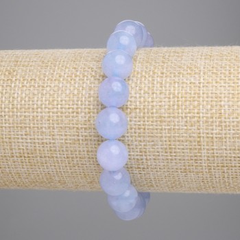 Браслет от аквамарин с гладки топчета, диаметър около 10,5 мм, дължина 18 см, еластичен