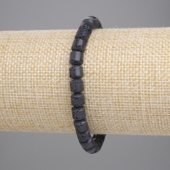 Гривна от черна вулканична лава цилиндрични мъниста, диаметър 6×6 мм, дължина 18 см, еластична основа