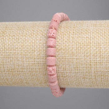 Браслет от розова вулканична лава — цилиндрични мъниста, диаметър около 6×6 мм ±, дължина около 18 см ±, на еластична нишка