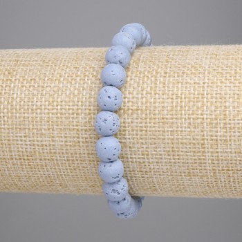 Браслет от светлосиня вулканична лава, мънисти диаметър около 8 мм ±, дължина около 18 см ±, еластичен шнур