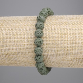 Гривна от зелена вулканична лава, мъниста диаметър 8 мм, дължина 18 см, еластична