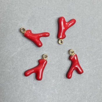 Висулка с червена емал и златист метал, диаметър 20×11 мм+-, диаметър на отвора 2,2 мм+-, опаковка (4 бр.)