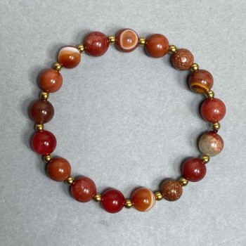 Браслет Агат Авантюрин золотий пісок кулька 8мм+- Гематит кулька 2мм+-, довжина 18см стрейч