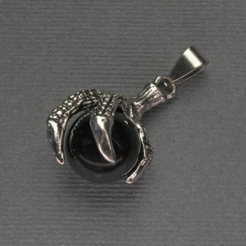 Медальон Агат Лапа със сфера 18×37 мм ± сребърен метал