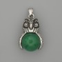 Кулон Сова Хризопраз сріблястий метал, діаметр 30х20мм+-, довжина 37мм+