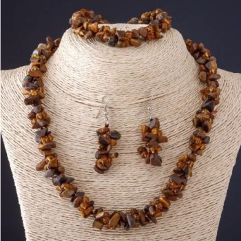Комплект Тройка тигрово око естествен камък „камъче“ огърлица+обеци+гривна