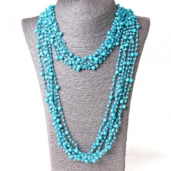 ( 140 см ) колие паутинка с кръгли висулки в синьо