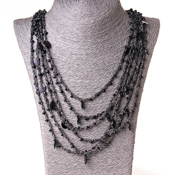 Огърлица „Паяжина“ с овални висулки, черна, дължина 70 см