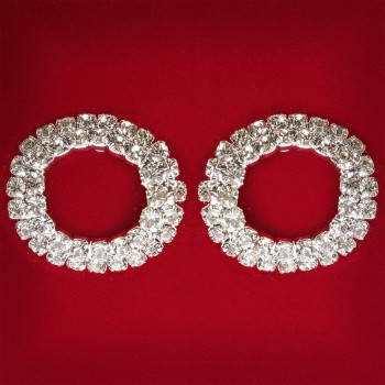 ( 25 мм ) Женски обици с бели кристали, светъл метал, сватбени и вечерни пусети, кръгли халки, средни