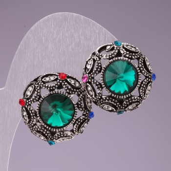 Обеци 2,5 см — кръг със звезда и зелени кристали