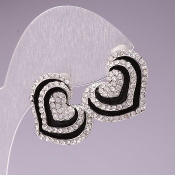 Обeци-пусети «Сърце» с черна емал и кристали