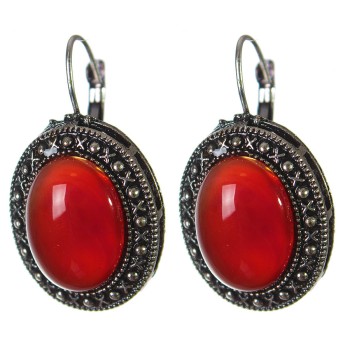 Разпродажба: сережки с оправа «точка кръстче» овален камък 2,5×2 см, дължина 3,8 см