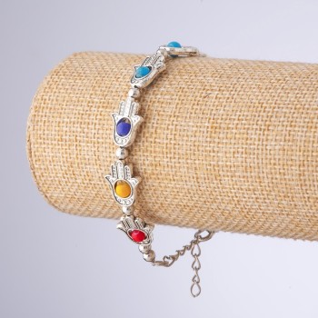 Опаковка 12 бр. гривни «Дланата на Хамса» за защита от лошо око, разноцветни мъниста, дължина 16–21 см