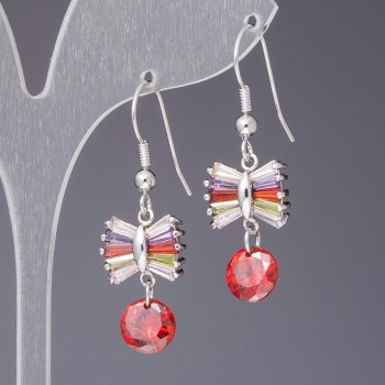 Обички с цветни кристали „Бант“, дължина 4,5 см