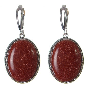 Разпродажба: обеци от авантюрин 'златен пясък' с обков 'зъбче' — овален камък 2,8×2,1 см, дължина 4,5 см