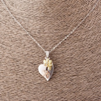 Ожерелие «Сърце с цветя» на якорен синджир, дължина 52 см, диаметър 2,5×1,7 см, сребрист матов метал