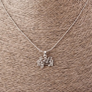 Висулка «Нотният стан» на верижка с жетон, дължина 52 см, диаметър 2×1,5 см, сребрист метал