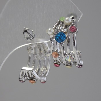 Женски обеци с цветни кристали, дължина 2 см