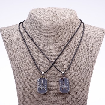 Двойчен медальон за приятелство «Ейфелова кула» на шнур, дължина 45 см, диаметър 20×30 мм, цвят на метала „сребърен“