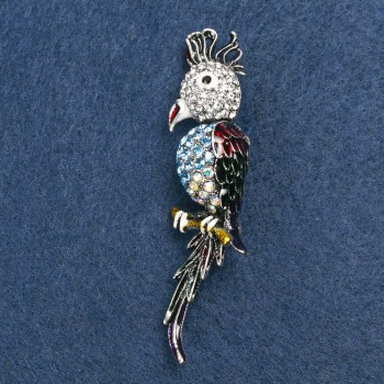 Брошка «Папагал какаду» 7×1,5 см сив метал