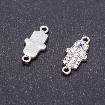 Фурнитура конектор „Дланата на окото“ със кристали „сребро“, диаметър 9 мм L0мм dотв-я, 5 мм фас., 4 бр