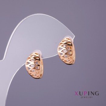 Обеците Xuping със бели кристали, диаметър 8 мм, дължина 13 мм, позлата 18K