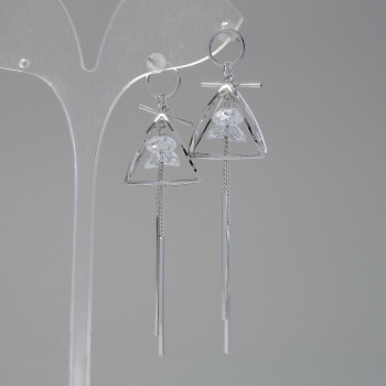 Обици „Итаоляо“ Пирамиди с кристали, диаметър 20 мм, дължина 55 мм, цвят: сребрист