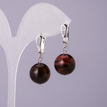 Обици от естествен камък Биково око, диаметър 14 мм, дължина 18 мм