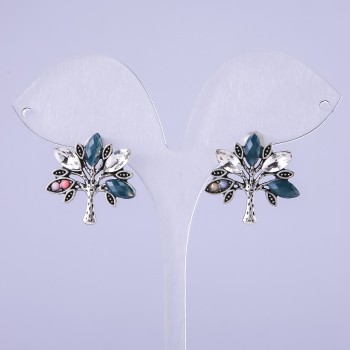 Обеци «Дърво» със сиви кристали 22×22 мм