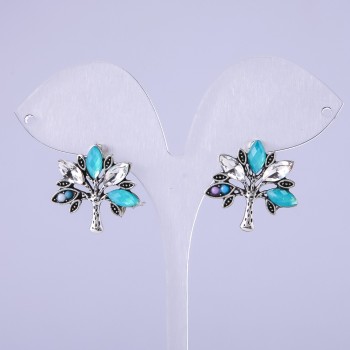 Обици Дървета с зелени кристали 22х22мм