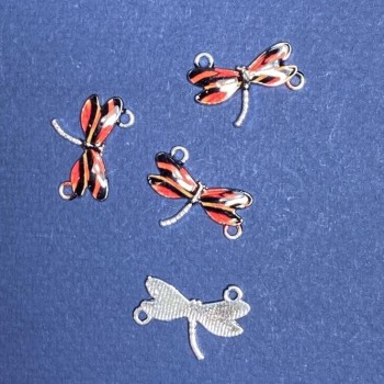 Фурнитура Конектор стрекоза черна и червена емал 22×16 мм фас. 4бр.