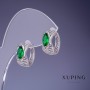 Обеци Xuping със зелени кристали 15×7 мм, родий
