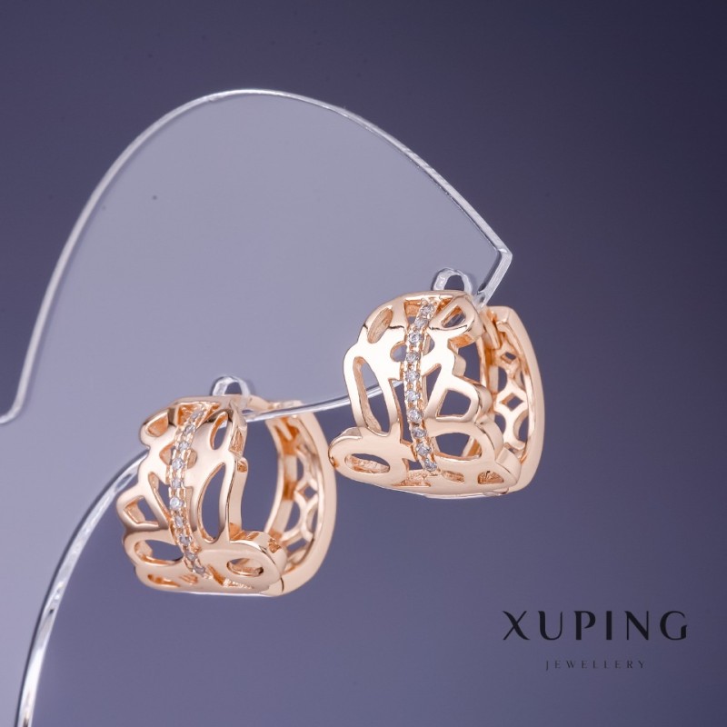 Обeци Xuping 14×13 мм «позлата 18К» с бели кристали
