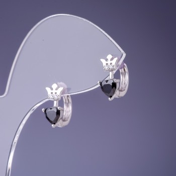 Обeци Xuping с черни циркони 12×6 мм, родиево покритие