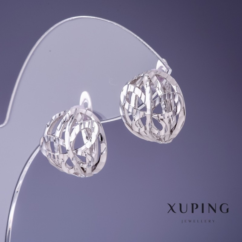 Сережки Xuping родий 14х15 мм без камъни