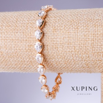 Браслет Xuping с бели циркони, дебелина 6 мм, дължина 18–20 см, позлата 18К