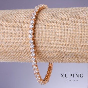 Гривна Xuping с бели циркони, дебелина 4 мм, дължина 18–20 см позлата 18K