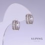 Обици Xuping с бели кристали, дължина 14 мм, дебелина 6 мм, родиево покритие