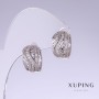 Обеци Xuping с бели кристали, дължина 15 мм, дебелина 10 мм, родий