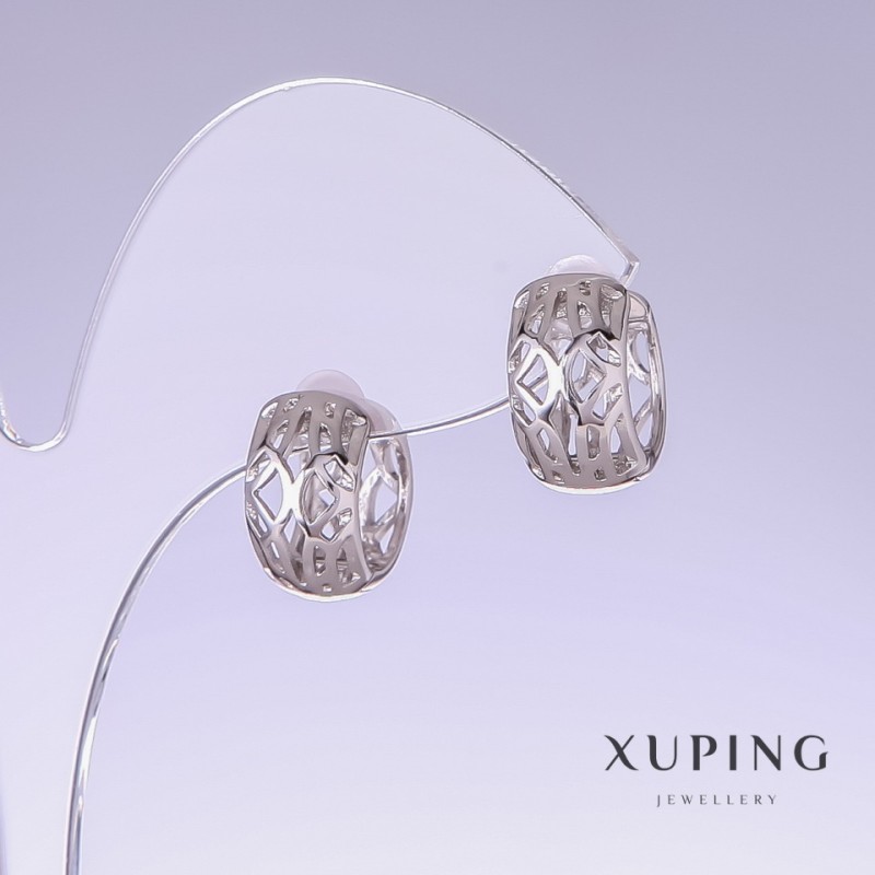 Обеци Xuping, дължина 14 мм, дебелина 8 мм родий