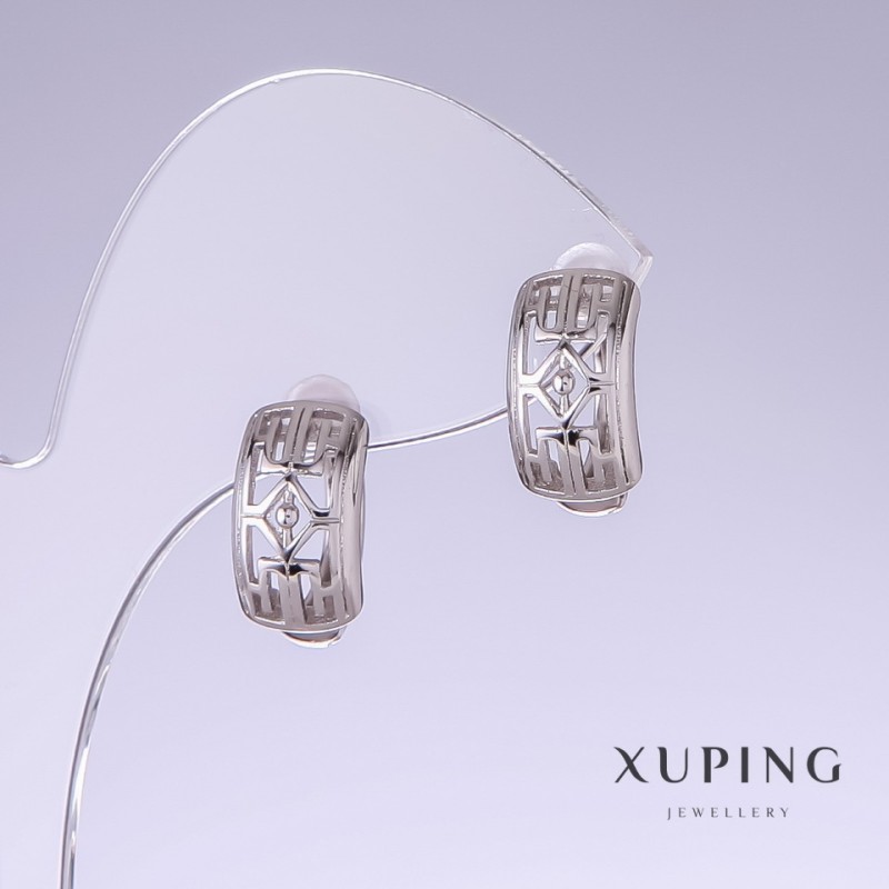 Обици Xuping, дължина 15 мм, дебелина 8 мм родий