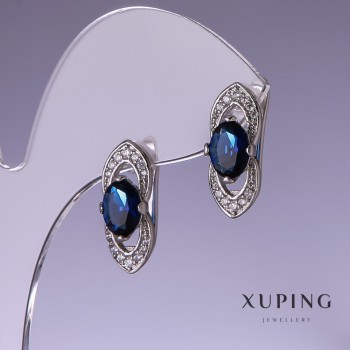 Обеци Xuping със сини циркони 19×8 мм родий
