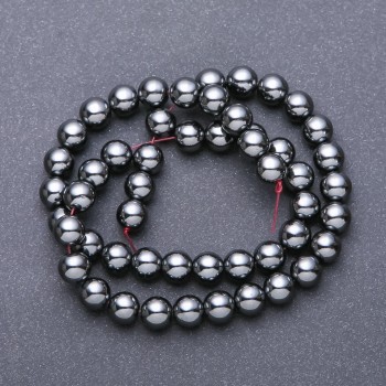 Хематитови мъниста на конец, гладка сферична форма, диаметър 7,5 мм, дължина 40 см