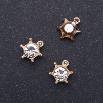 Фурнитура за висулка «Корона» в златист оттенък с кристал, диаметър 16 мм, дължина 18 мм, фасовка 8 бр. (+ -)