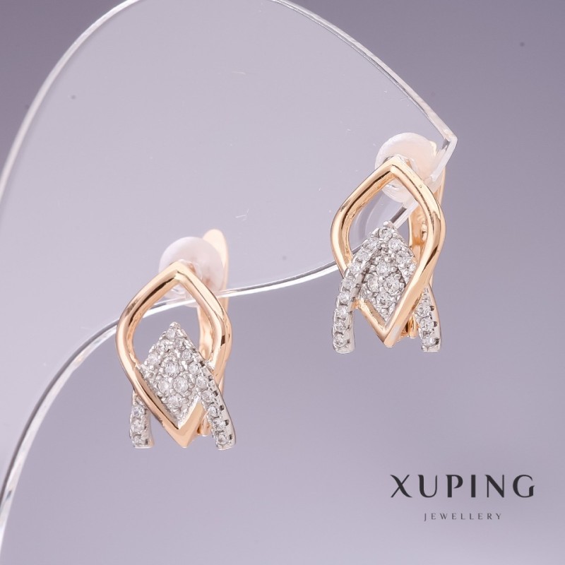 Обeци Xuping с бели кристали 14×9 мм родий, позлата 18К