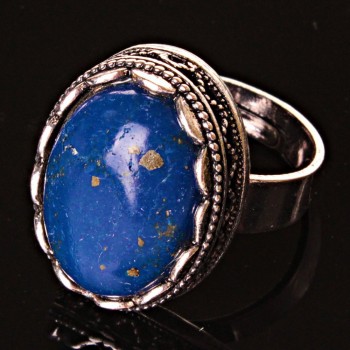 АУКЦИОН Пръстен с лазурит в изящен обков „зъбец“ размер М, овален камък 2,1×1,6 см