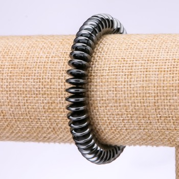 Браслет от хематит, плоски рондели, диаметър 10×3,5 мм, дължина 18 см, на ластик