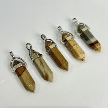 Висулка шестоъгълна от пейзажна яшма 40×8 мм+